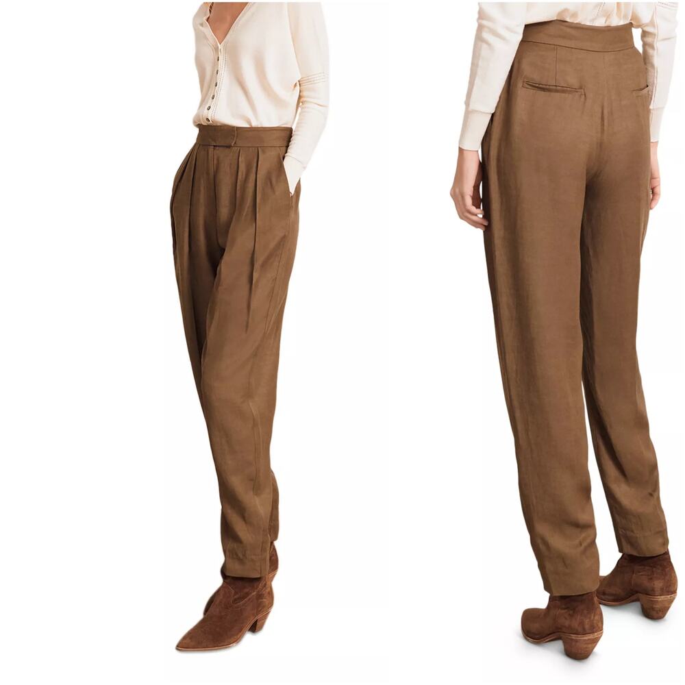 BA&SH Paolo Pleated Pant Trousers Tan Brown Size 2